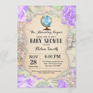 Baby shower d'aventure Floral Carte Voyage Monde