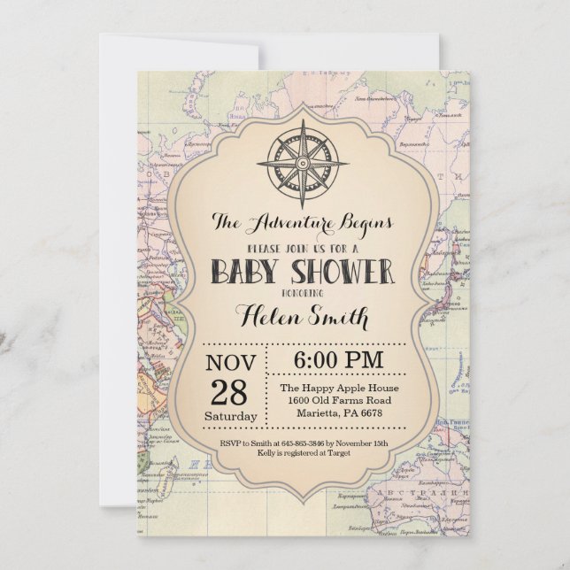 Baby shower d'aventure Invitation Carte Travel Wor (Devant)