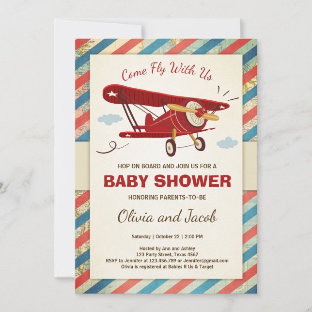Baby shower d'avion Invitation Voyage Aventure (Devant)