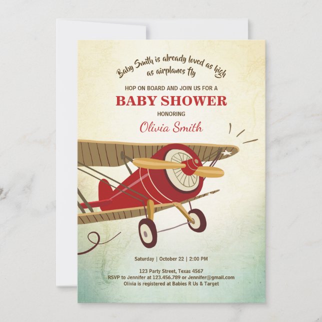 Baby shower d'avion Invitation Voyage Aventure (Devant)