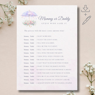 Baby Shower d'Avril Printemps Carte "Devinez qui a