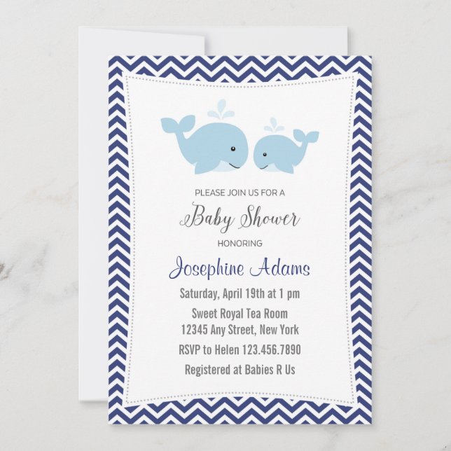 Baby shower de baleines Invitation Marine Bleu (Devant)