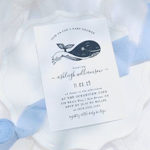 Baby shower de baleines marines bleu Invitation