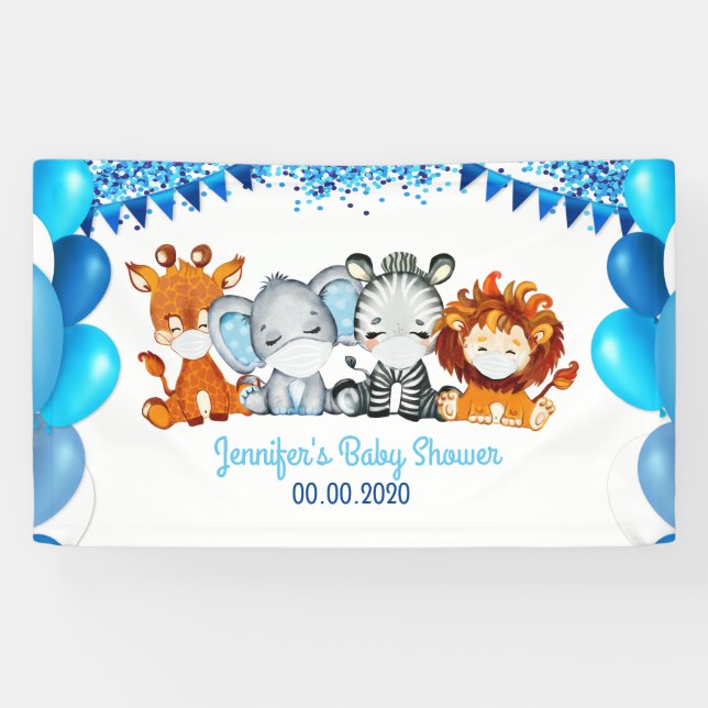 Baby shower de bannières pour éléphants masqués (Horizontal)