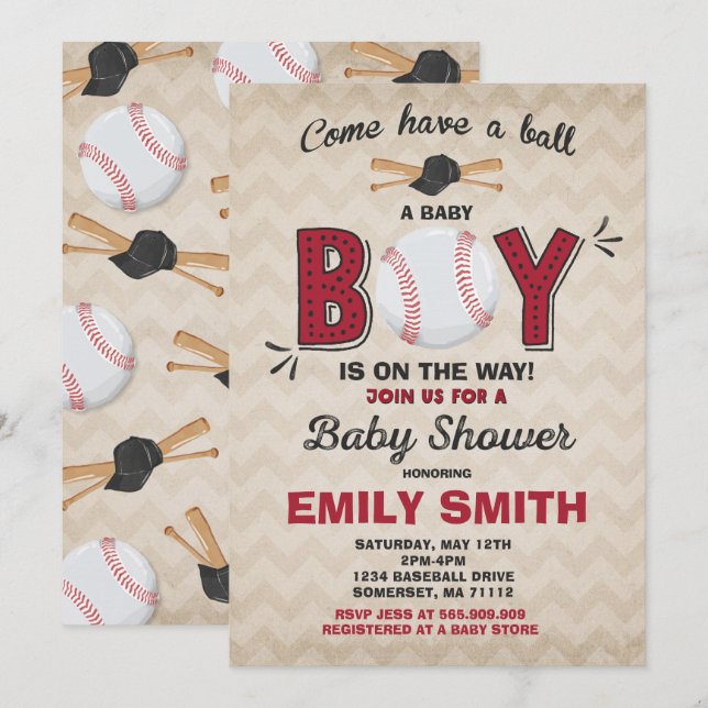 Baby shower de baseball Invitation Baby shower spo (Devant / Derrière)