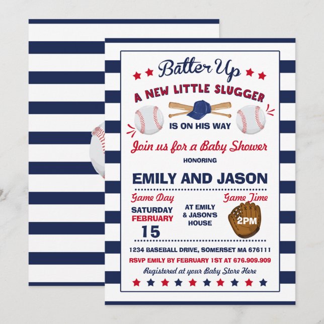 Baby shower de baseball Invitation Baseball Douche (Devant / Derrière)