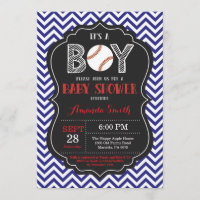 Baby shower de baseball Invitation Boy Blue Chevro