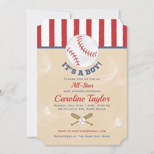 Baby shower de baseball Invitation Style de billet (Devant)