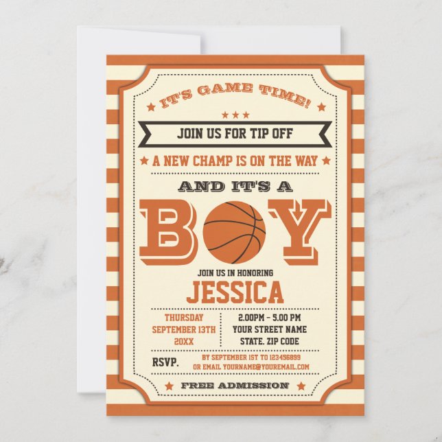 Baby shower de basket-ball Invitation de billets (Devant)