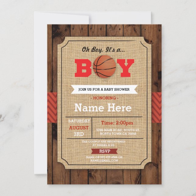 Baby shower de basket Blue Sports Wood Invitation (Devant)