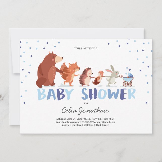 Baby shower de bois Invitation Boy Forest Animaux (Devant)