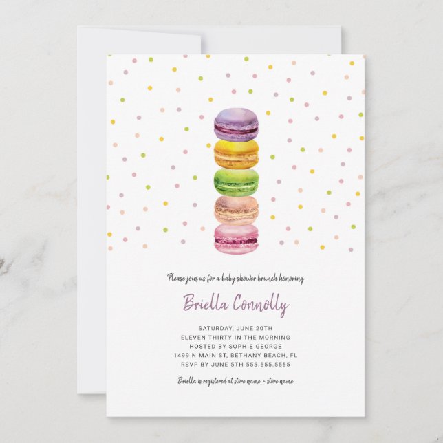 Baby shower de brunch Macaron confetti invitation (Devant)