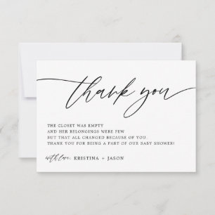 Baby shower de calligraphie rustique Merci Cartes