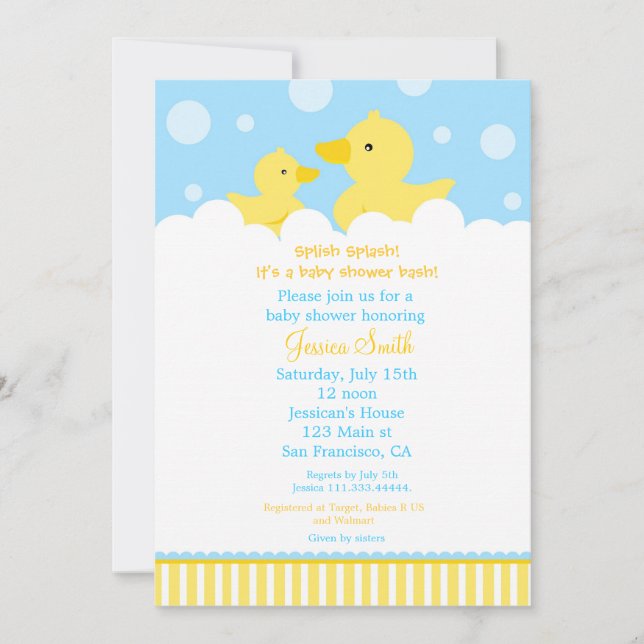 Baby shower de canard en caoutchouc Invitation pou (Devant)