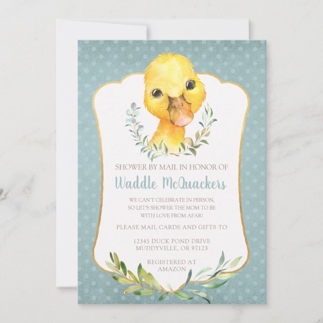 Baby shower de canard mou par invitation postale (Devant)