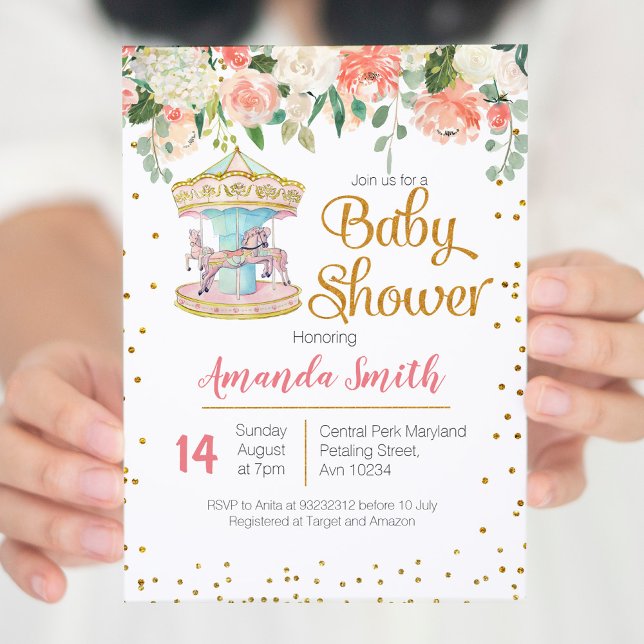 Baby shower de carrousel invitation fille (Créateur téléchargé)