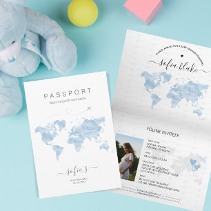 Baby shower de carte du monde Dusty Blue Passport