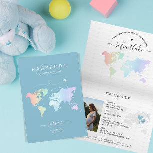 Baby shower de carte du monde Dusty Blue Passport