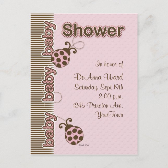Baby shower de carte postale Ladybug en rose (Devant)