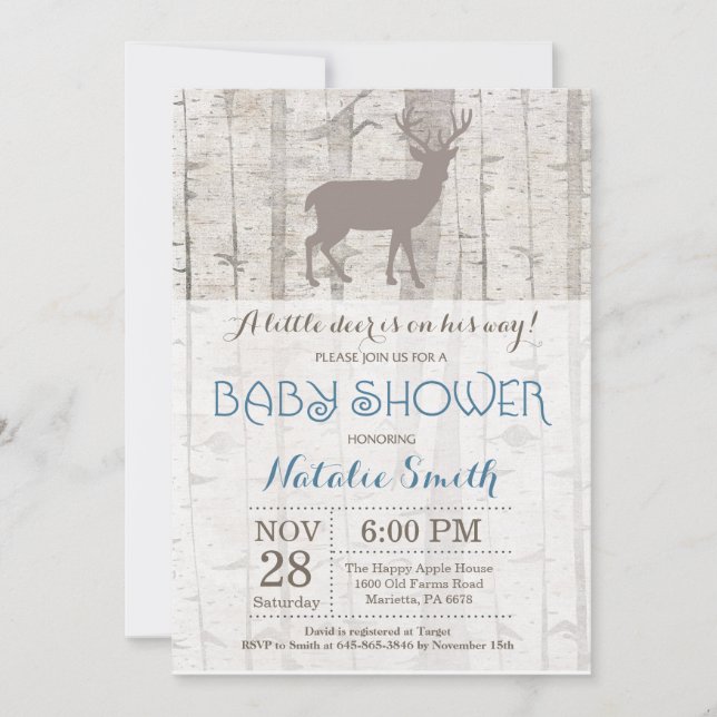 Baby shower de cerfs Boy Invitation Bois rustique (Devant)
