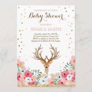 Baby shower de cerfs Invitation Woodland Girl Flor