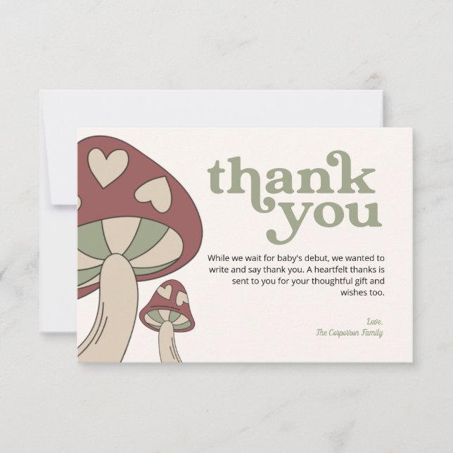 Baby shower de champignons Merci | Sage Green (Devant)