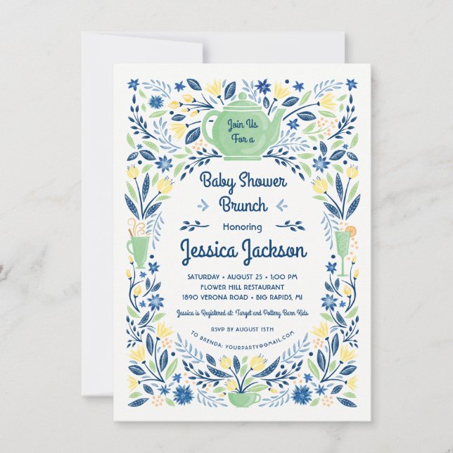 Baby shower de charme Brunch Invitation Vert (Devant)