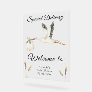 Baby shower de cigogne d'aquarelle Bienvenue