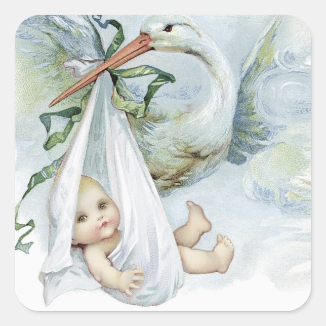 Baby shower de cigogne Favoriser les autocollants (Devant)