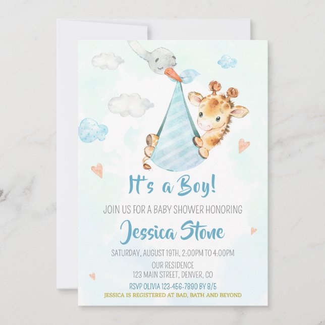 Baby shower de cigogne invitation invitation de fê (Devant)