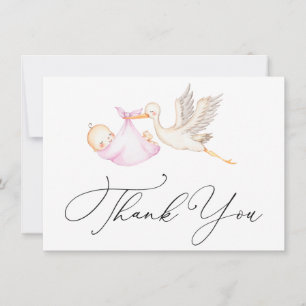 Baby shower de cigogne rose Merci Carte de note