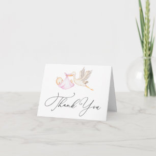 Baby shower de cigogne rose Merci Carte de note