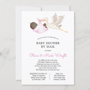 Baby shower de cigogne rose par invitation par cou