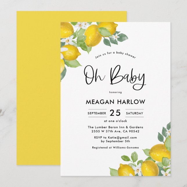 Baby shower de citron Oh Baby shower Invitation (Devant / Derrière)