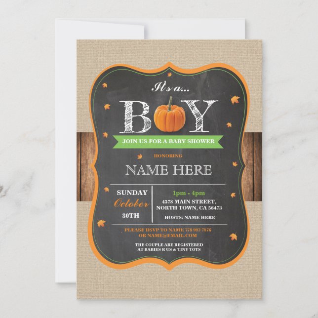 Baby shower de citrouille c'est un invitation (Devant)
