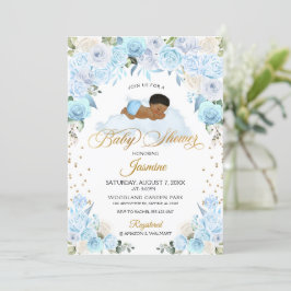 Baby shower de couchage Floral bleu Invitation