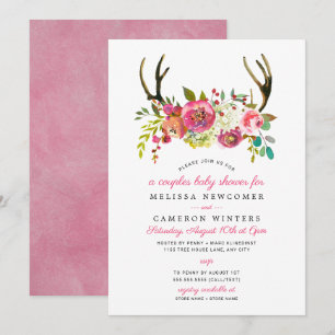 Baby shower de couples, invitations floraux roses