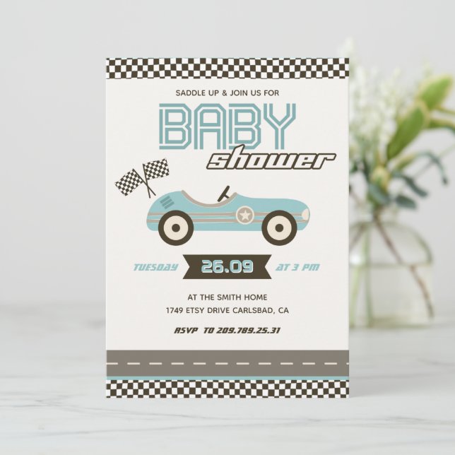 Baby shower de course automobile Invitation (Debout devant)