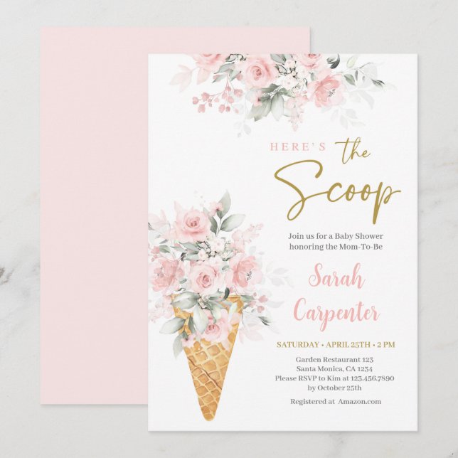 Baby shower de crème glacée Invitation fille (Devant / Derrière)