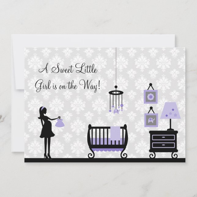 Baby shower de damassé : Pourpre : Invitation (Devant)