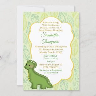 Baby shower de dinosaure vert mignon Invitation