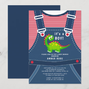 Baby shower de dinosaure vert mignon Invitation