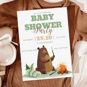 Baby shower de feu de l'ours de camping Invitation