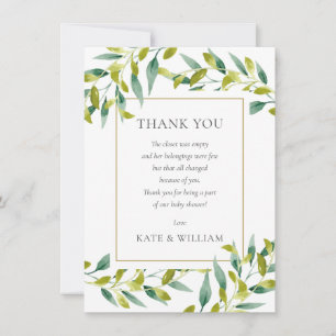 Baby shower de feuillage verdoyant Carte de remerc