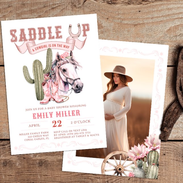 Baby shower de fille rose de l'Ouest Invitation de (Pink Western Baby Shower Invite)