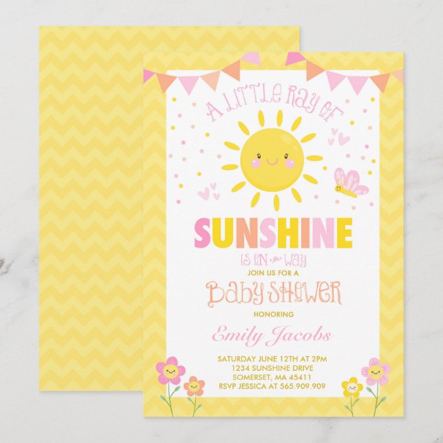 Baby shower de filles Invitation Baby shower Sunsh (Devant / Derrière)