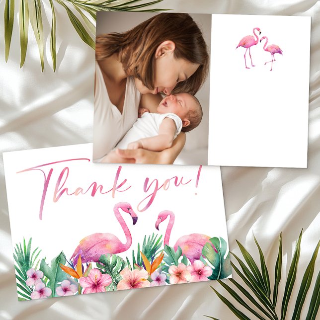 Baby shower de Flamant rose tropical Carte de reme (Tropical Pink Flamingo Photo Thank you card)
