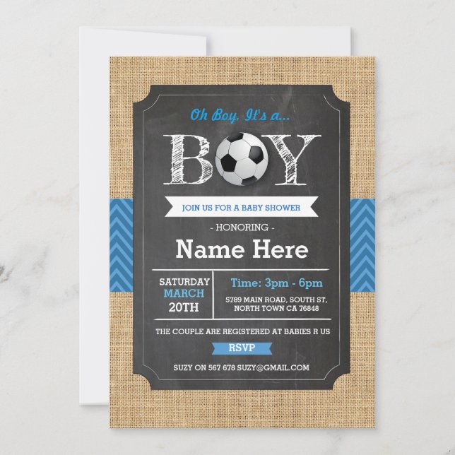 Baby shower de football  de garçon bleu Invitation (Devant)