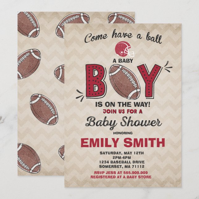 Baby shower de football Invitation Baby shower spo (Devant / Derrière)
