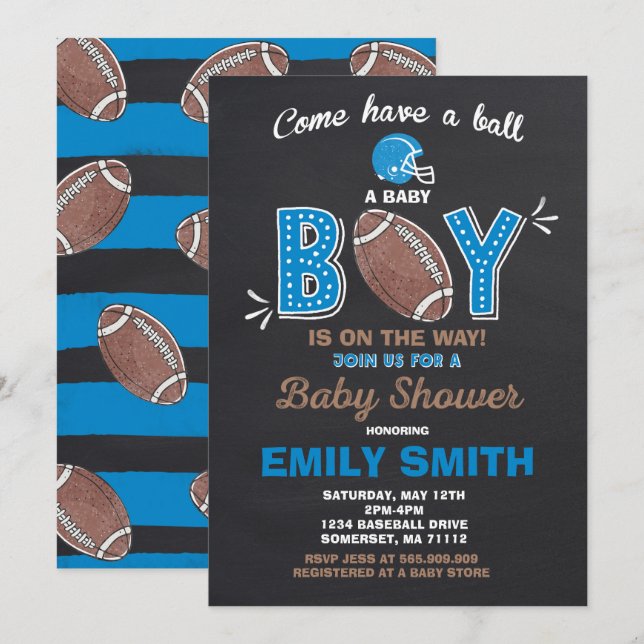 Baby shower de football Invitation Baby shower spo (Devant / Derrière)